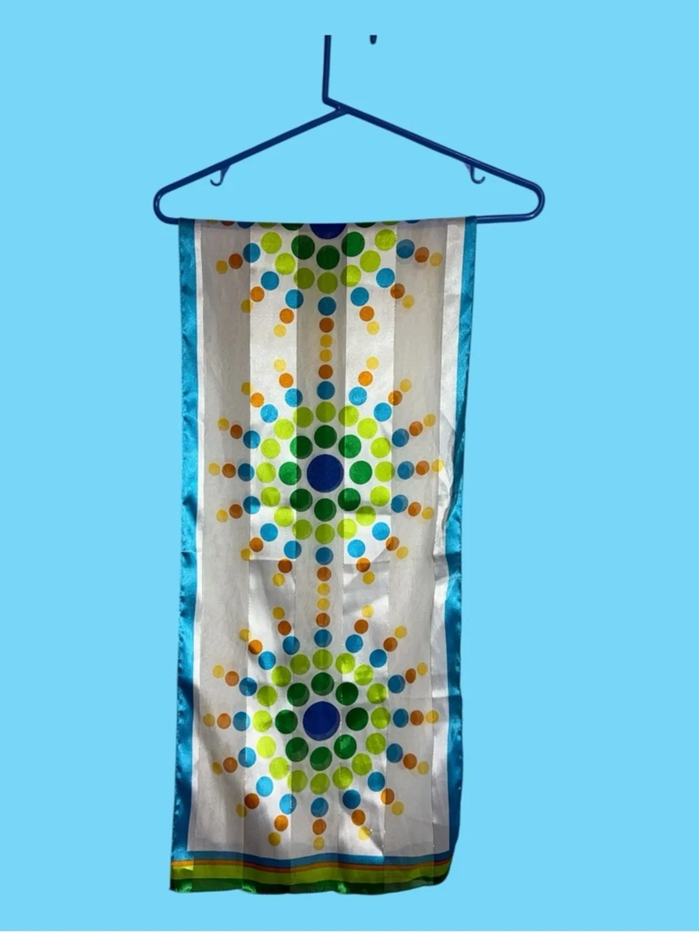 Vintage 60s/70s Mod Geometric Dot Scarf Blue Green Print Retro Mid-Century Style